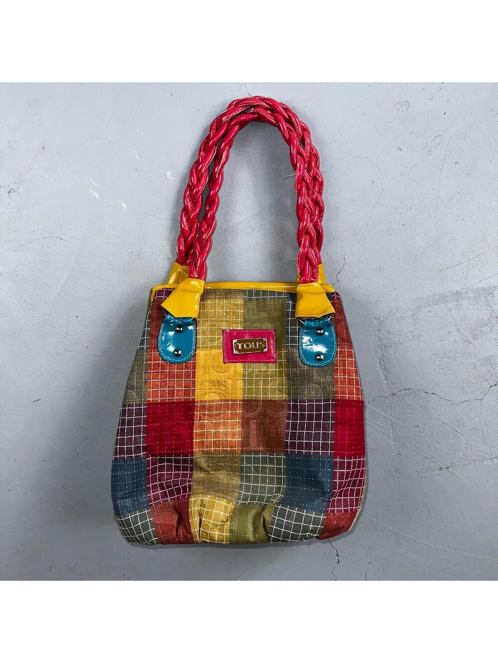 TOUS Tote Bag Patent Leather Multicolor Purse Patchwork Y2K Vintage Colorful